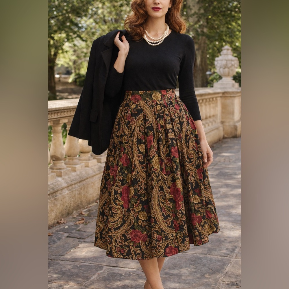 Vintage St. Michael Floral Paisley Midi Skirt - UK Made - Size UK 14/US 10